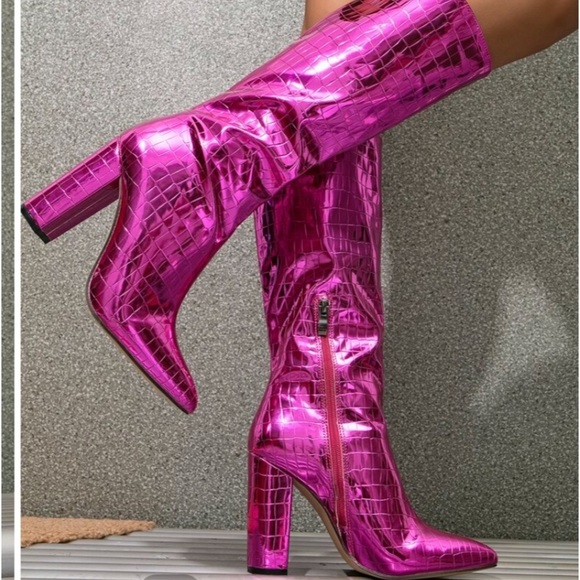 INC Paiton Metallic Berry Pink Snake Knee High Heeled Barbie- core boots… - Picture 5 of 16